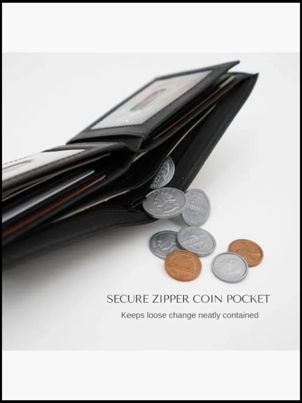 Bifold Leather Wallet with RFID Blocking, 14 Card Slots, Zipper Coin Pocket